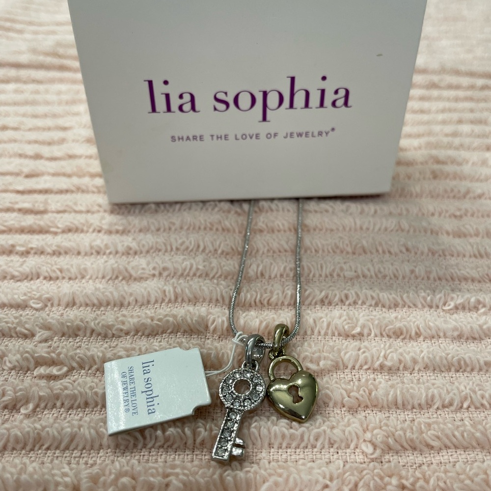 Lia Sophia Silver and Gold Key Heart Necklace